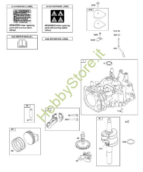 C - Albero a camme, albero motore, cilindro, manuale per l'uso, biella/anelli/pistone, etichetta di avvertenza B&S - 12 €¦ 122Q02-0169-B1 brand Stihl